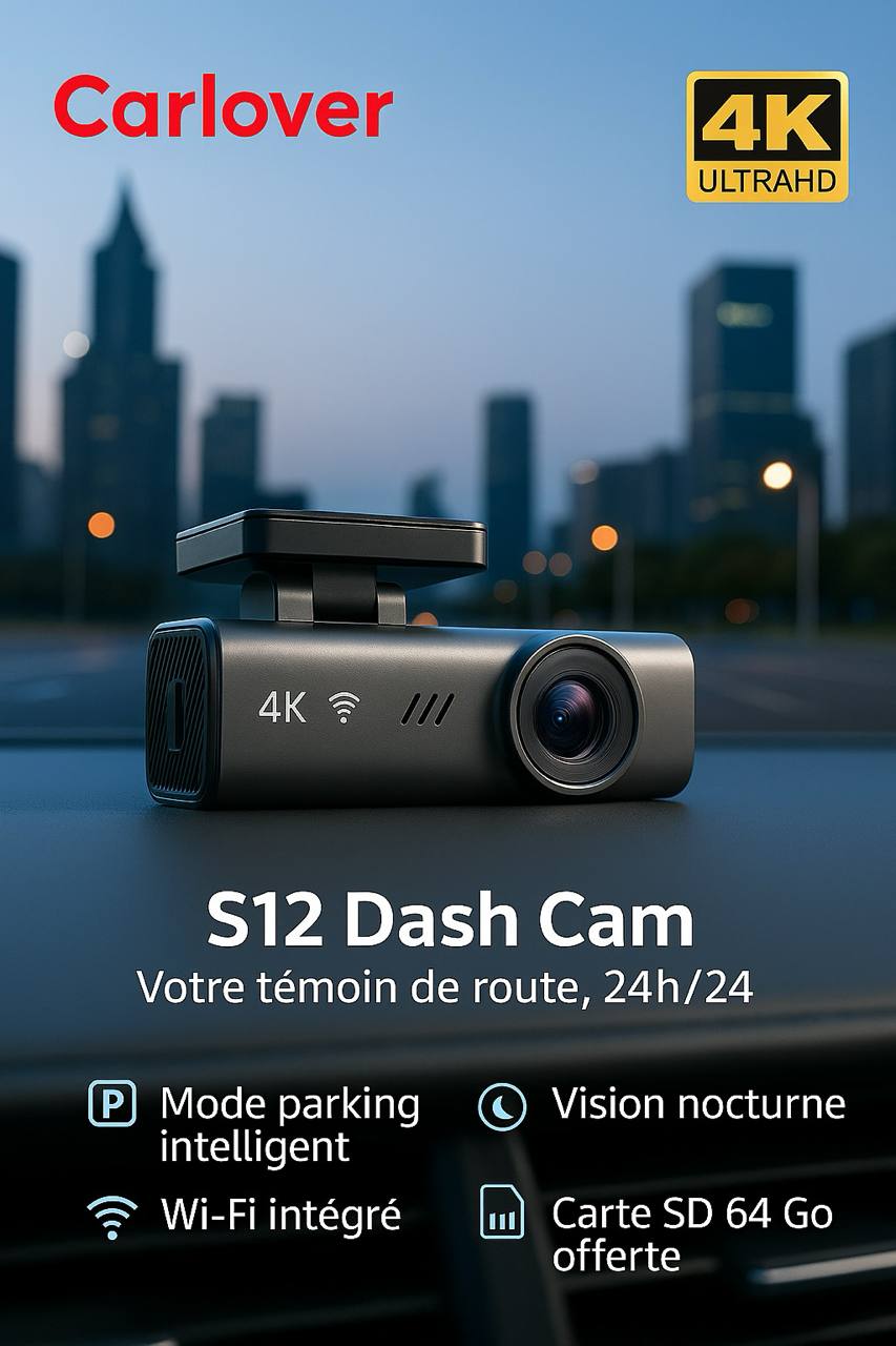 Dashcam Carlover S12 4K en situation sur tableau de bord